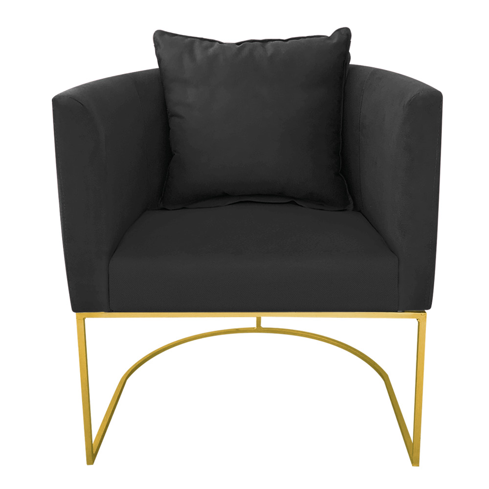 Kit 02 Poltronas Paola Suede Preto Base Metálica Dourado - D'Rossi