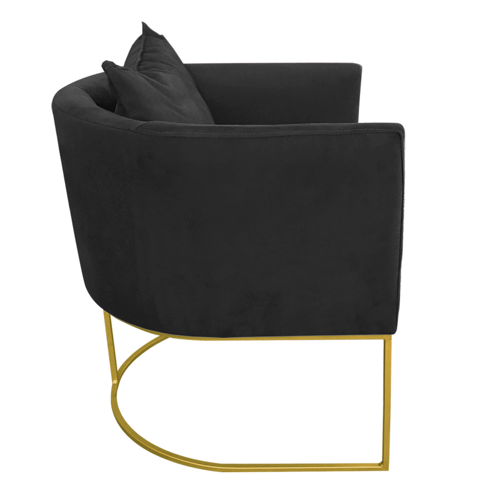 Kit 02 Poltronas Paola Suede Preto Base Metálica Dourado - D'Rossi
