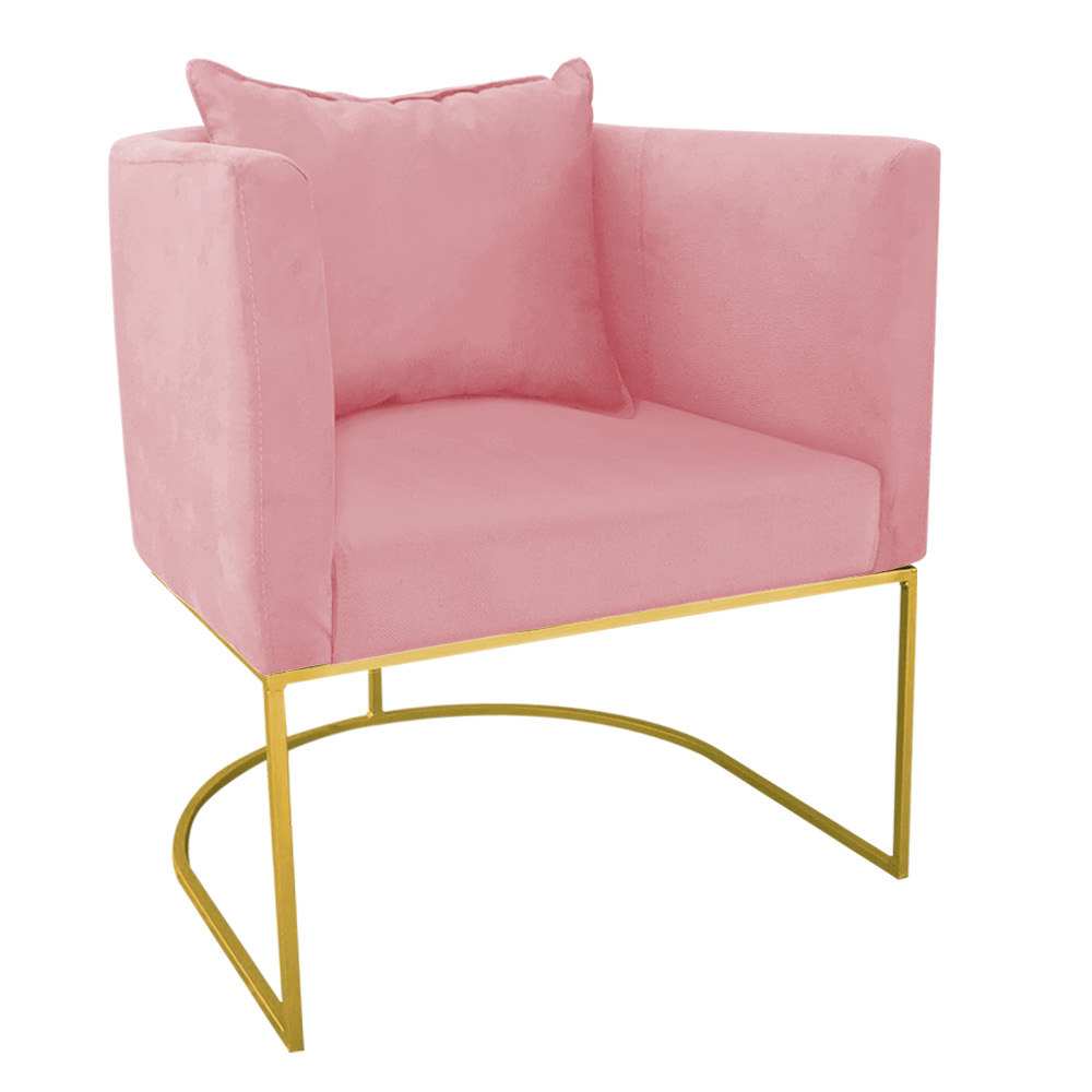 Kit 02 Poltronas Paola Suede Rosê Base Metálica Dourado - D'Rossi
