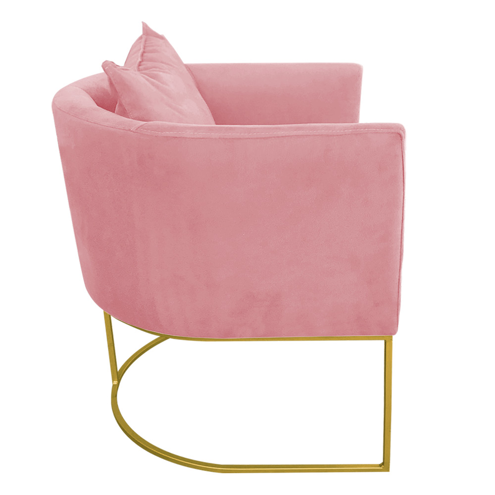Kit 02 Poltronas Paola Suede Rosê Base Metálica Dourado - D'Rossi