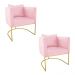 Kit 02 Poltronas Paola Suede Rosa Bebê Base Metálica Dourado - D'Rossi