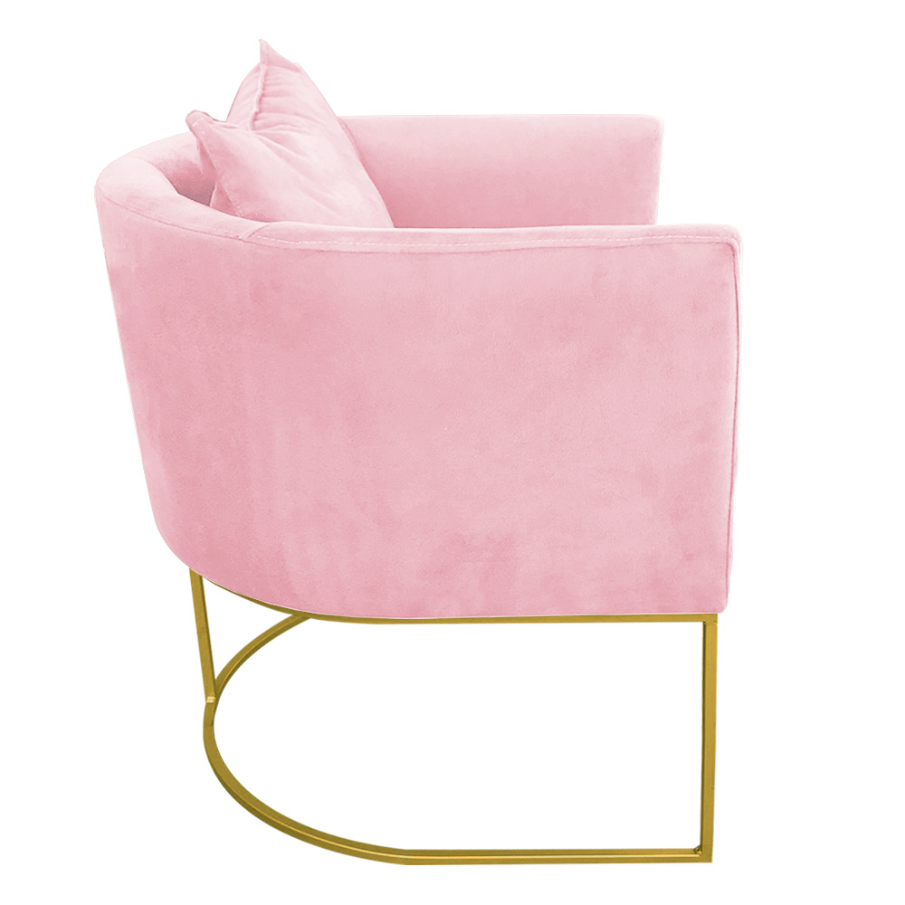 Kit 02 Poltronas Paola Suede Rosa Bebê Base Metálica Dourado - D'Rossi