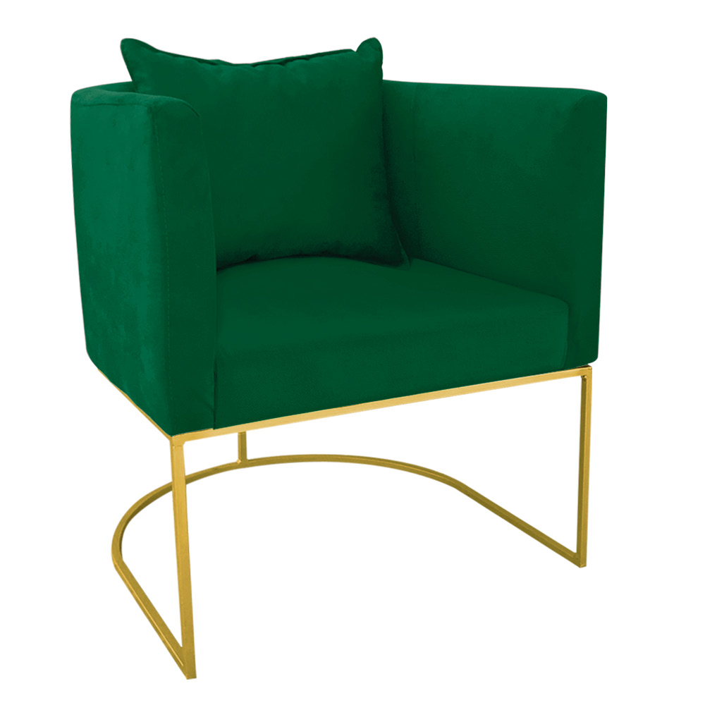 Kit 02 Poltronas Paola Suede Verde Base Metálica Dourado - D'Rossi