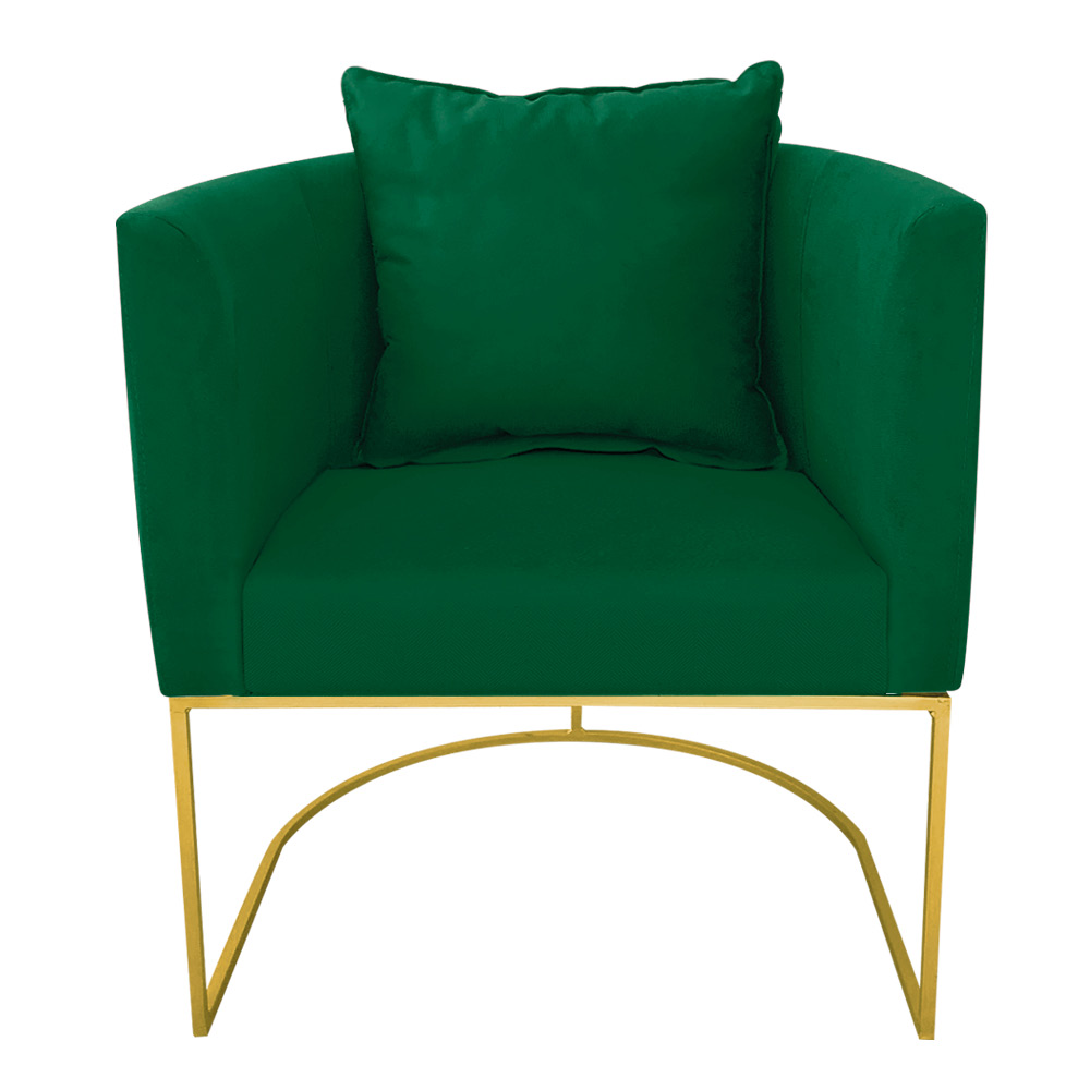 Kit 02 Poltronas Paola Suede Verde Base Metálica Dourado - D'Rossi