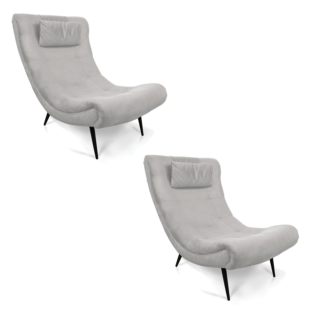 Kit 02 Poltronas Sher Suede Cinza Pés Palito de Ferro - D'Rossi