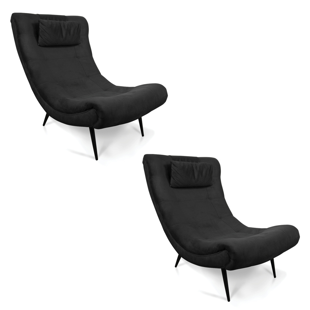 Kit 02 Poltronas Sher Suede Preto Pés Palito de Ferro - D'Rossi