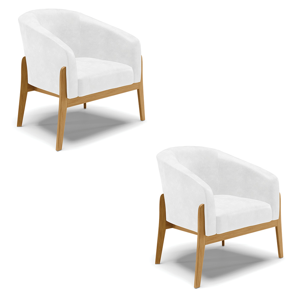 Kit 02 Poltronas Stella Corano Branco Base Madeira Castanho - D'Rossi