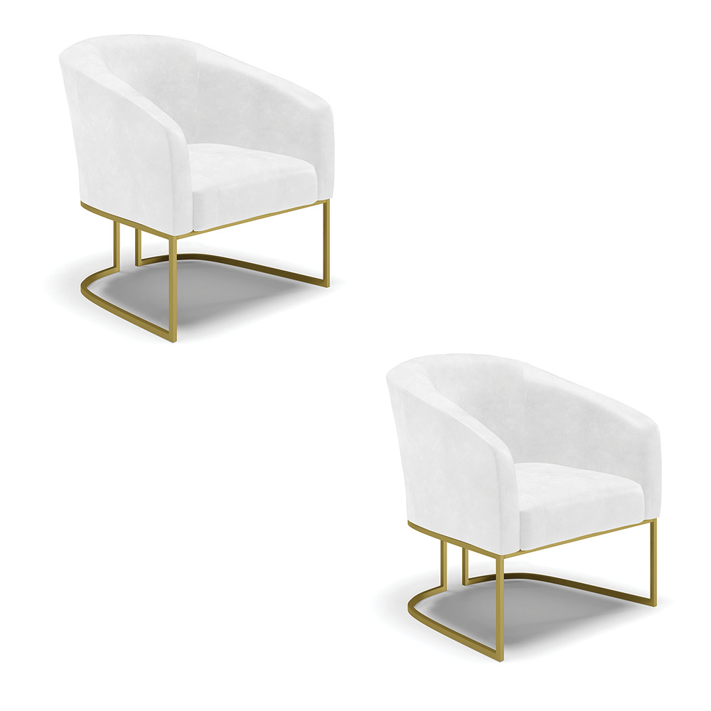 Kit 02 Poltronas Stella Corano Branco Base Metálica Industrial Dourado - D'Rossi