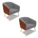 Kit 02 Poltronas Stella Corano Nozes com Linho Cinza A26 Pés Palito Natural - D'Rossi