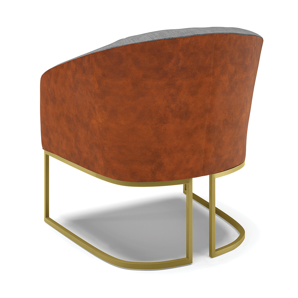 Kit 02 Poltronas Stella Corano Nozes com Linho Grafite A26 Base Metálica Industrial Dourado - D'Rossi