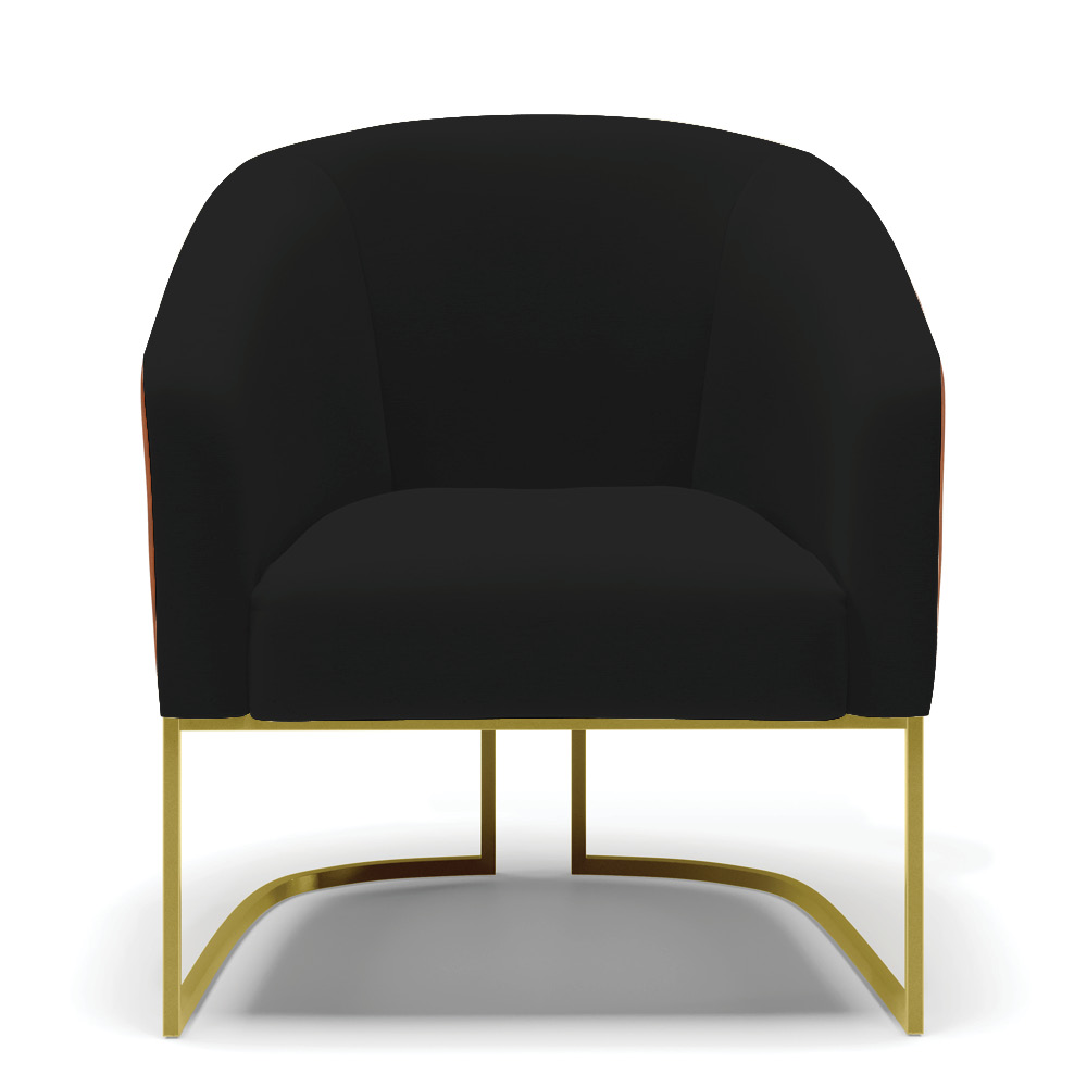 Kit 02 Poltronas Stella Corano Nozes com Linho Preto A79 Base Metálica Industrial Dourado - D'Rossi