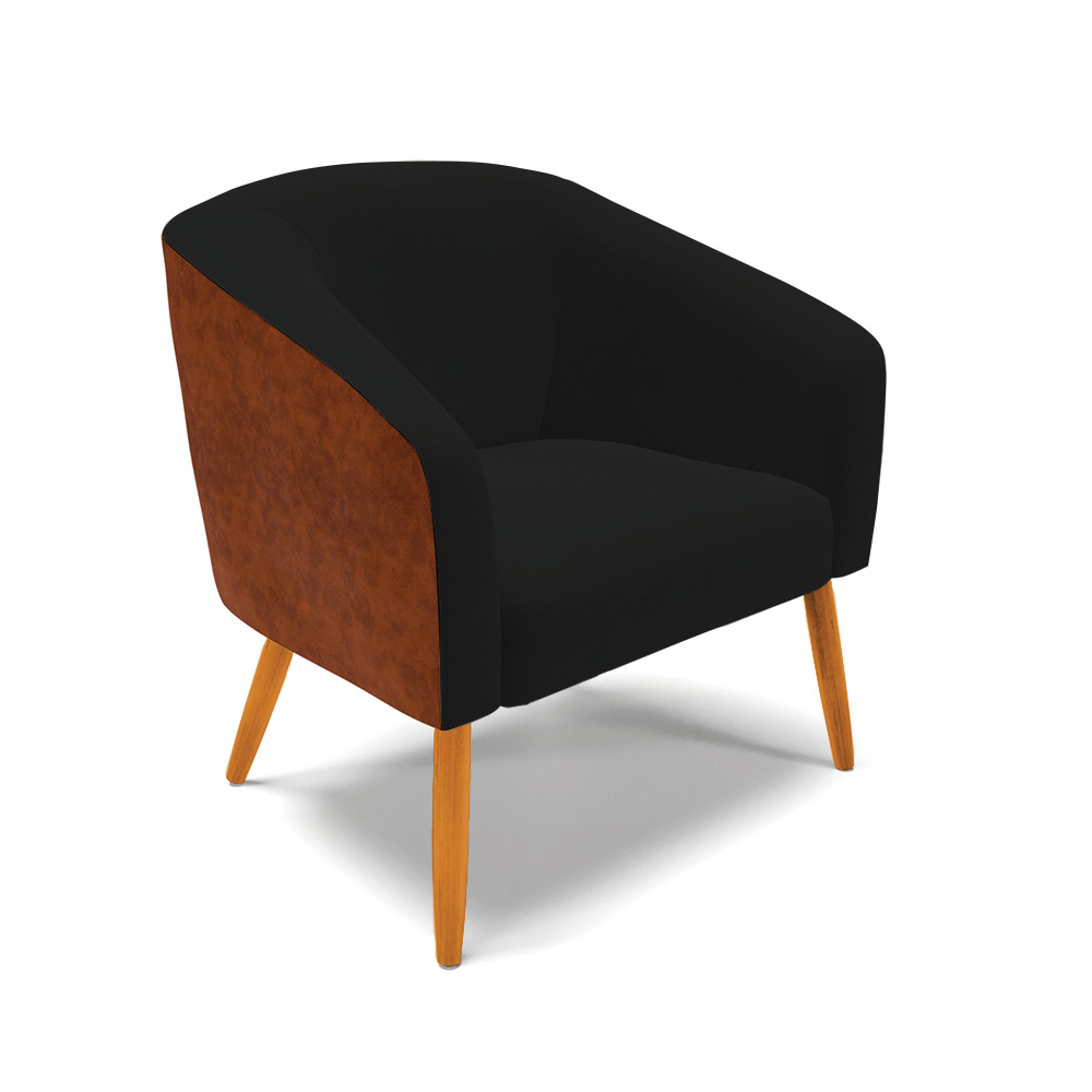 Kit 02 Poltronas Stella Corano Nozes com Linho Preto A79 Pés Palito Castanho - D'Rossi