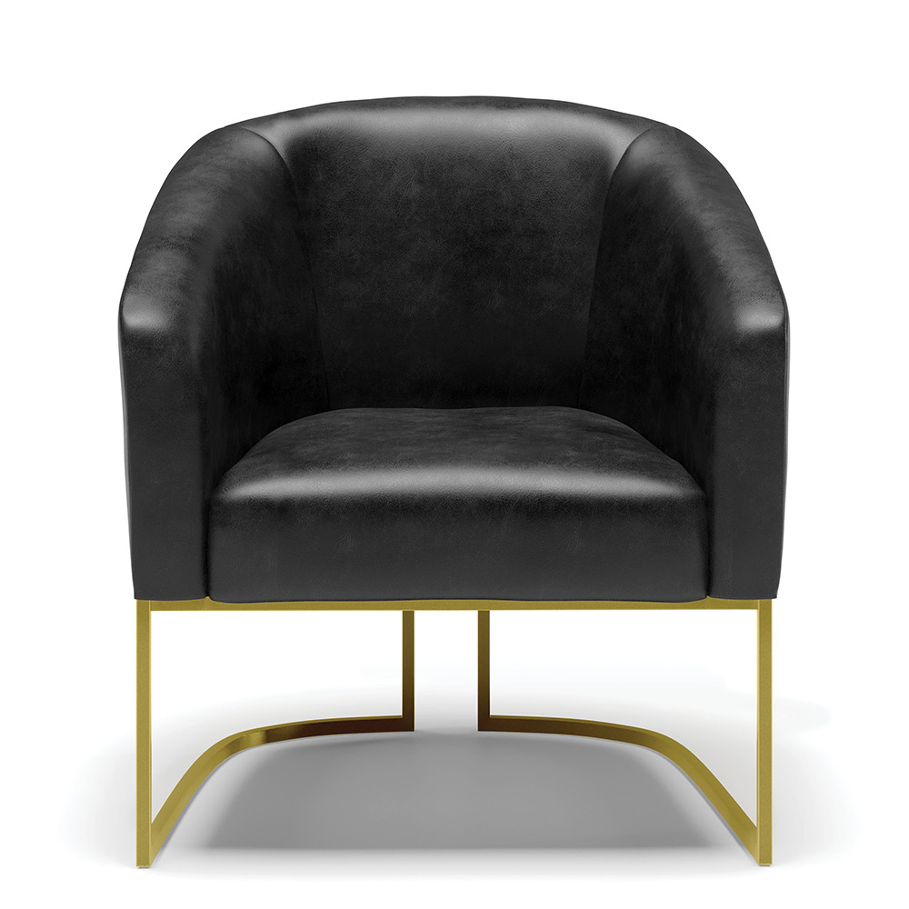 Kit 02 Poltronas Stella Corano Preto Base Metálica Industrial Dourado - D'Rossi