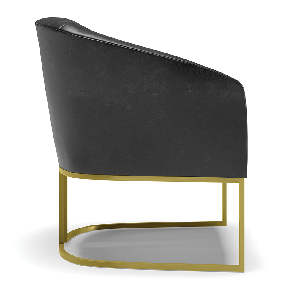 Kit 02 Poltronas Stella Corano Preto Base Metálica Industrial Dourado - D'Rossi