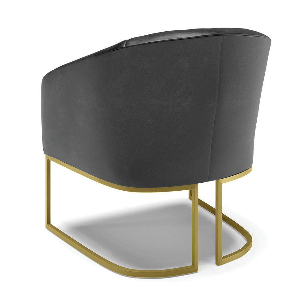 Kit 02 Poltronas Stella Corano Preto Base Metálica Industrial Dourado - D'Rossi