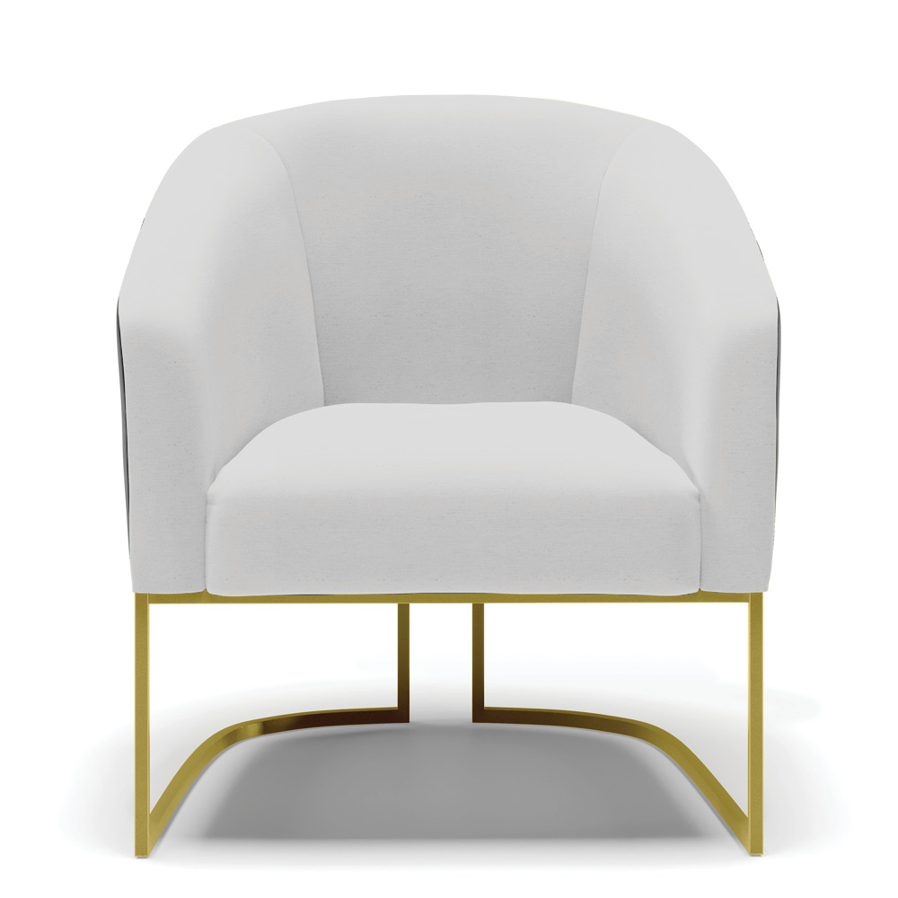 Kit 02 Poltronas Stella Corano Preto com Linho Cinza A05 Base Metálica Industrial Dourado - D'Rossi