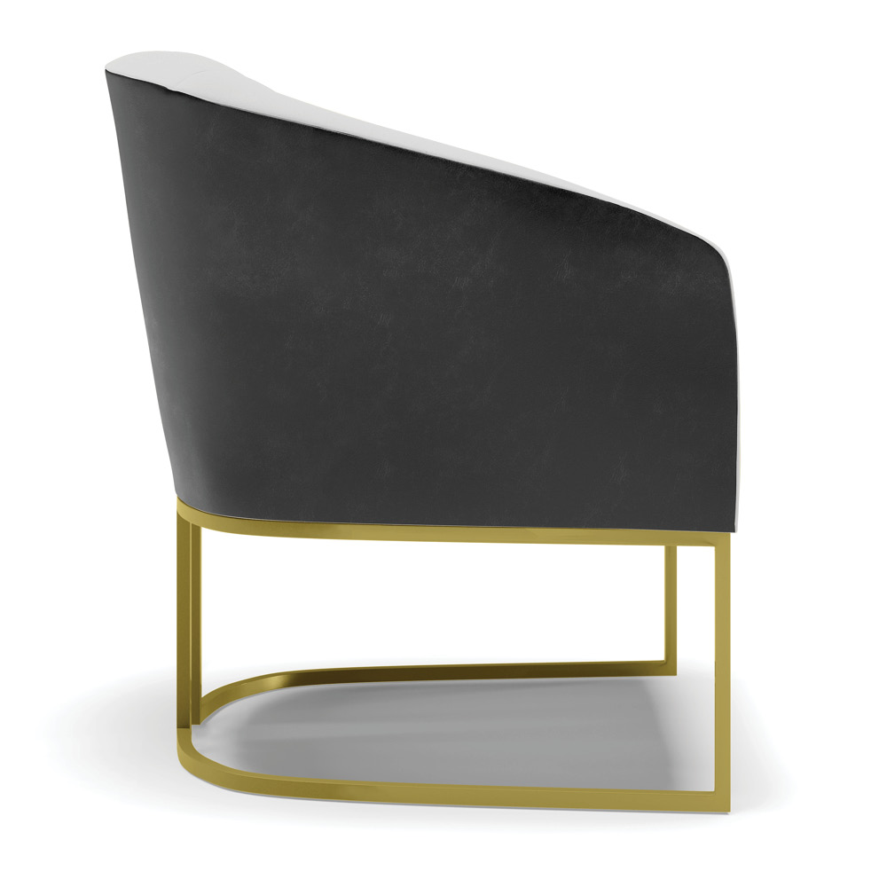 Kit 02 Poltronas Stella Corano Preto com Linho Cinza A05 Base Metálica Industrial Dourado - D'Rossi