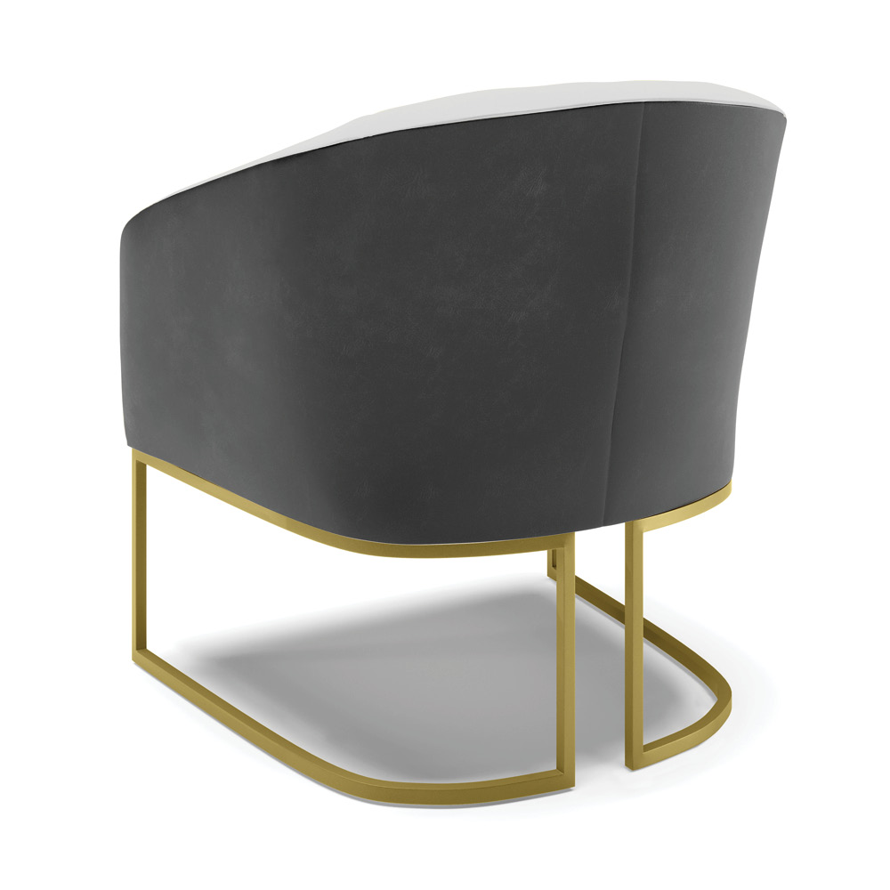 Kit 02 Poltronas Stella Corano Preto com Linho Cinza A05 Base Metálica Industrial Dourado - D'Rossi