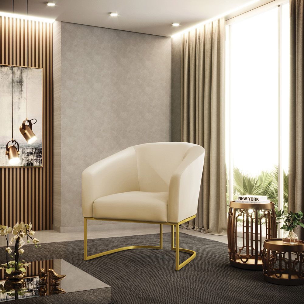 Kit 02 Poltronas Stella Corino Base Metálica Industrial Dourado - D'Rossi