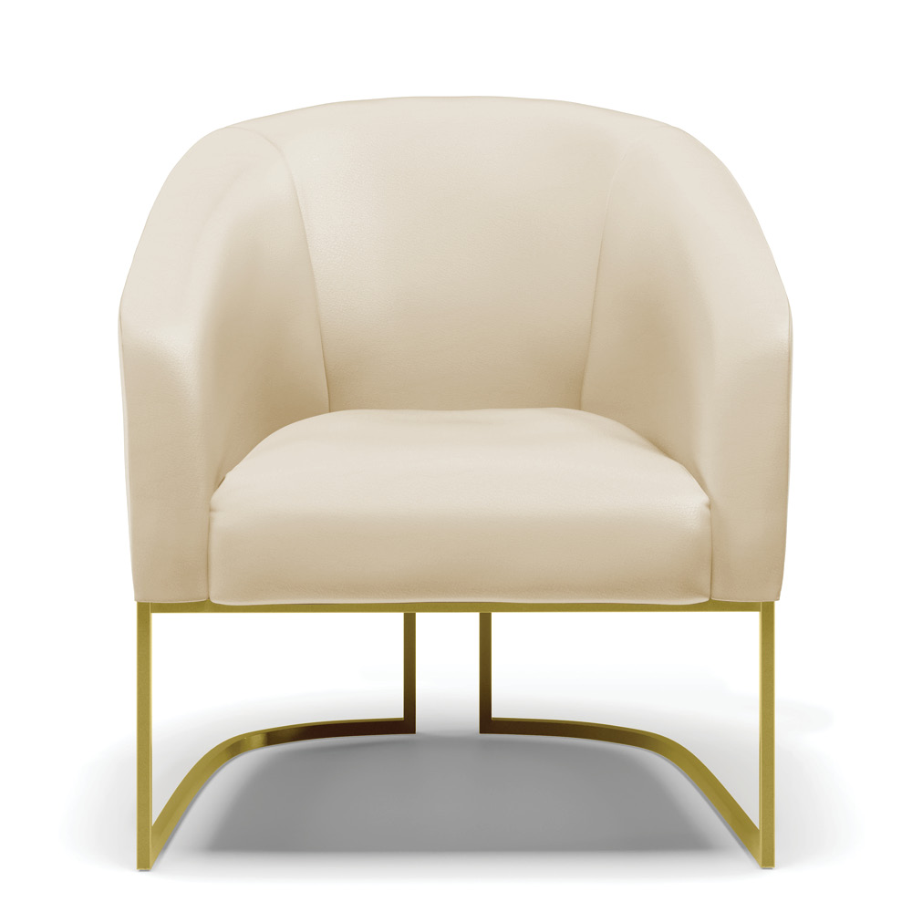 Kit 02 Poltronas Stella Corino Base Metálica Industrial Dourado - D'Rossi