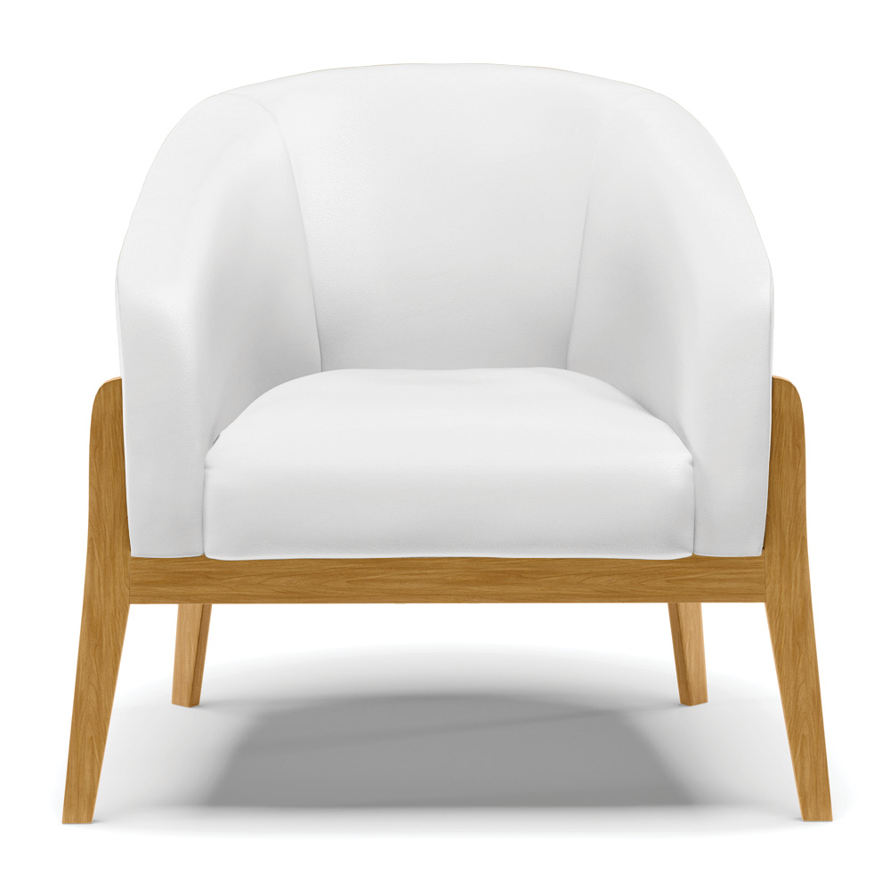 Kit 02 Poltronas Stella Corino Branco Base Madeira Castanho - D'Rossi