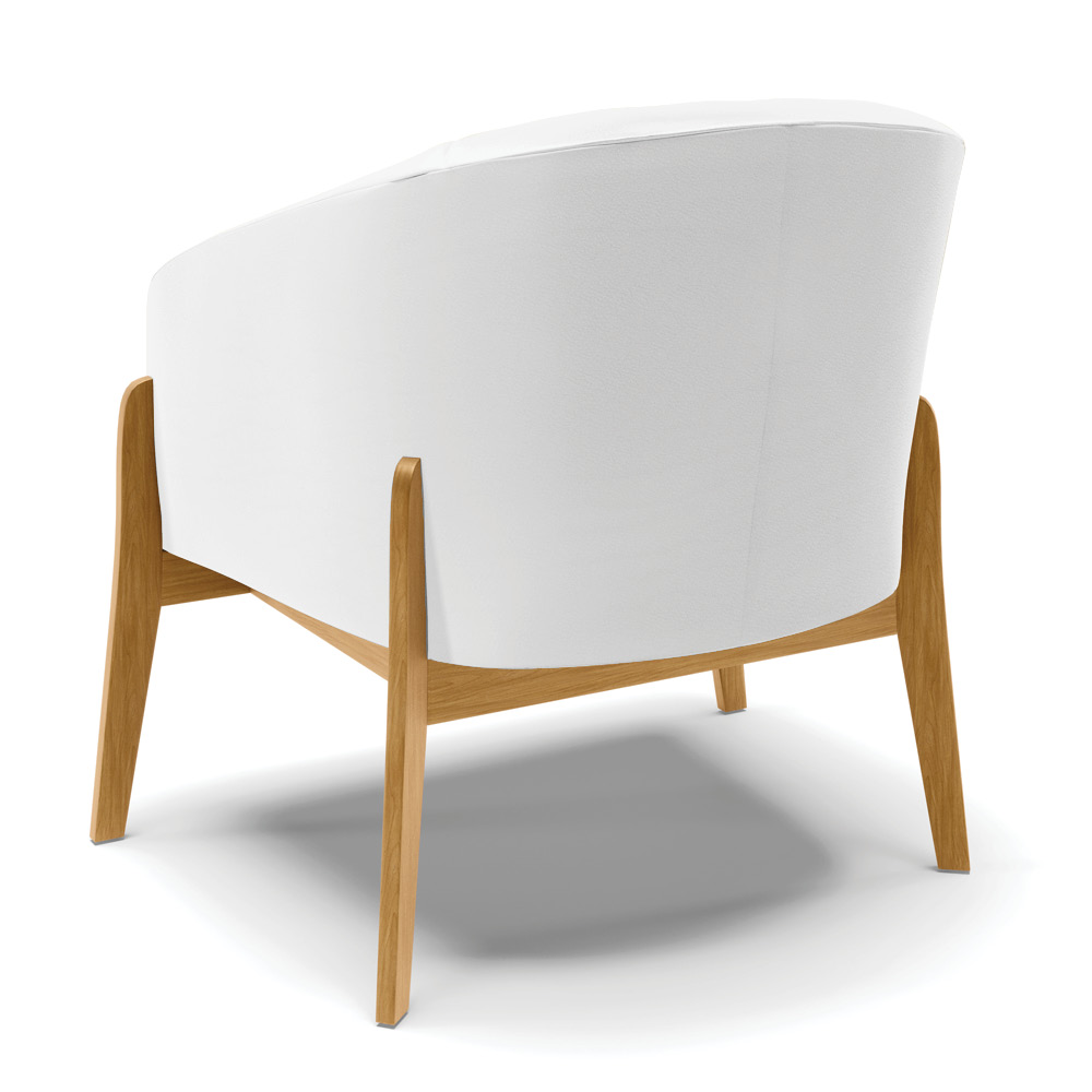 Kit 02 Poltronas Stella Corino Branco Base Madeira Castanho - D'Rossi