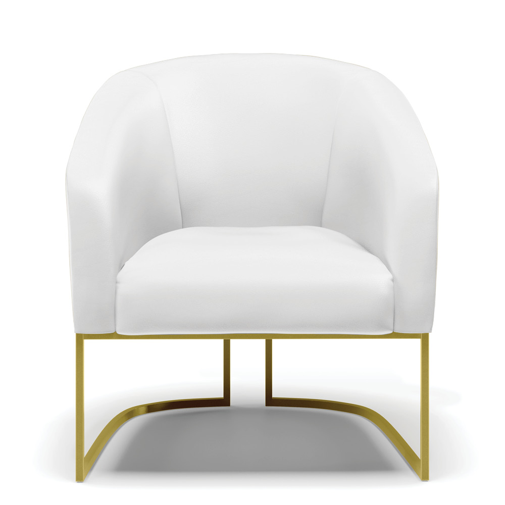 Kit 02 Poltronas Stella Corino Branco Base Metálica Industrial Dourado - D'Rossi
