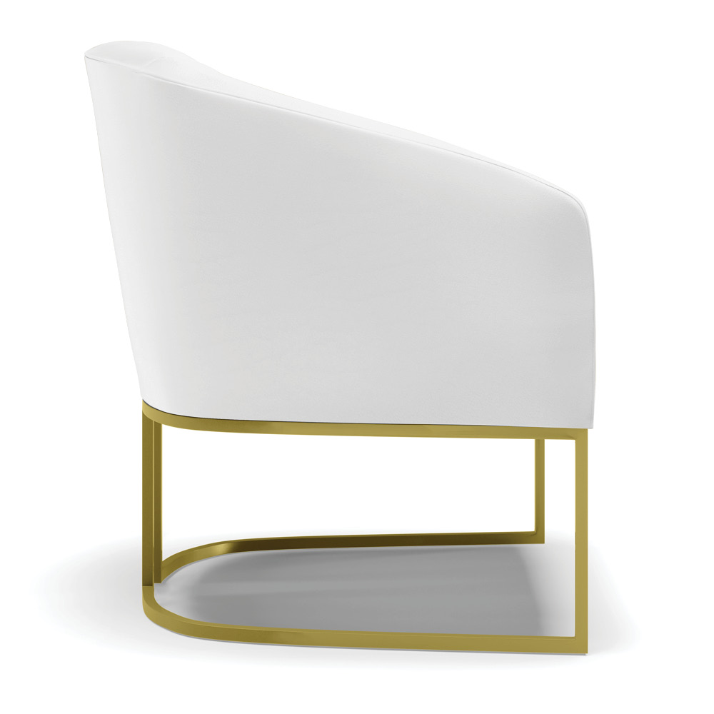 Kit 02 Poltronas Stella Corino Branco Base Metálica Industrial Dourado - D'Rossi