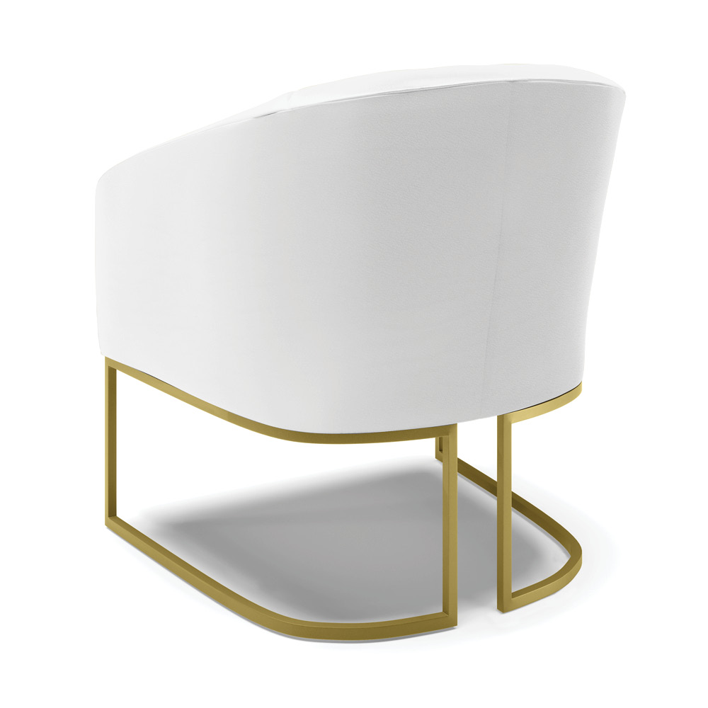 Kit 02 Poltronas Stella Corino Branco Base Metálica Industrial Dourado - D'Rossi