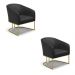 Kit 02 Poltronas Stella Corino Preto Base Metálica Industrial Dourado - D'Rossi