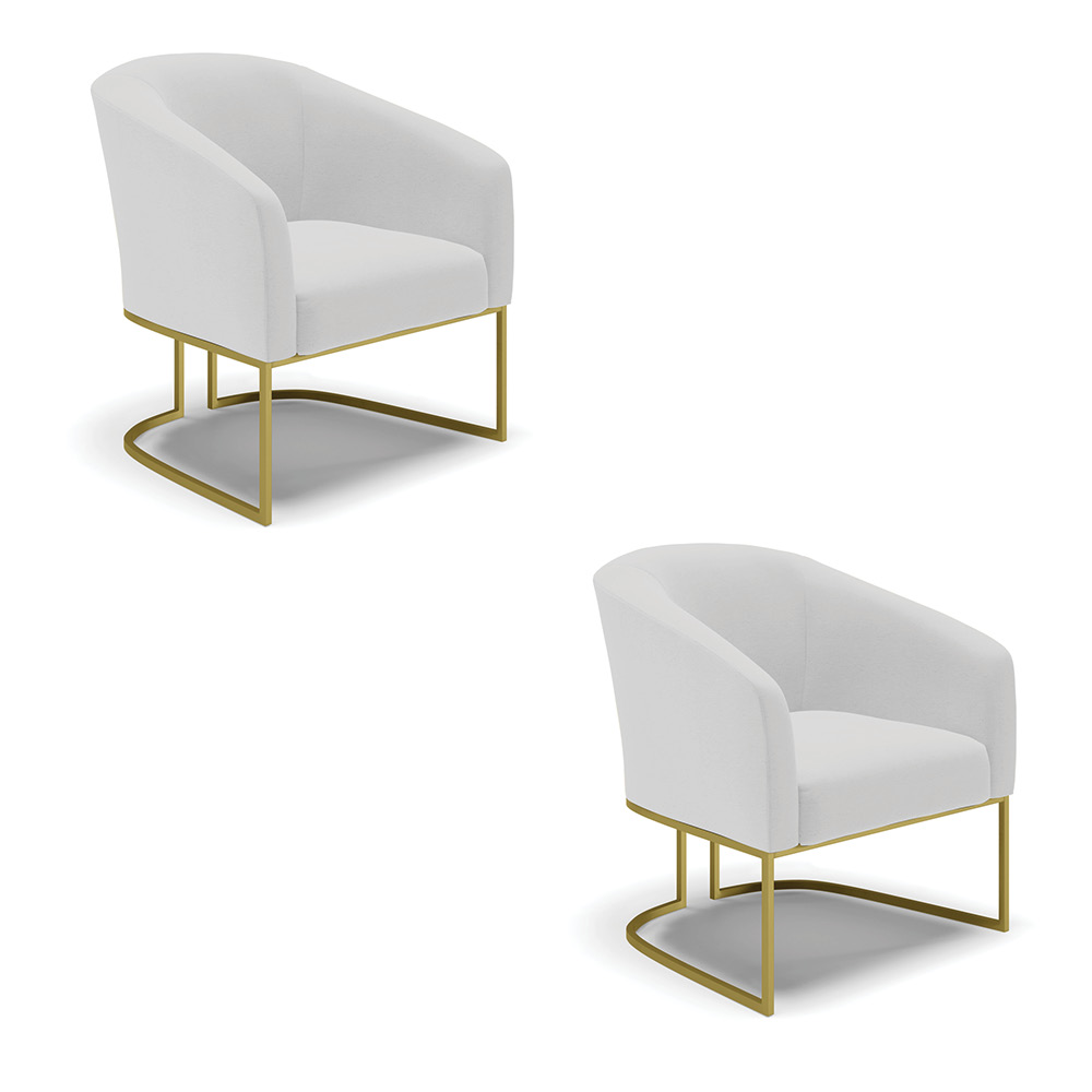 Kit 02 Poltronas Stella Linho Cinza A05 Base Metálica Industrial Dourado - D'Rossi