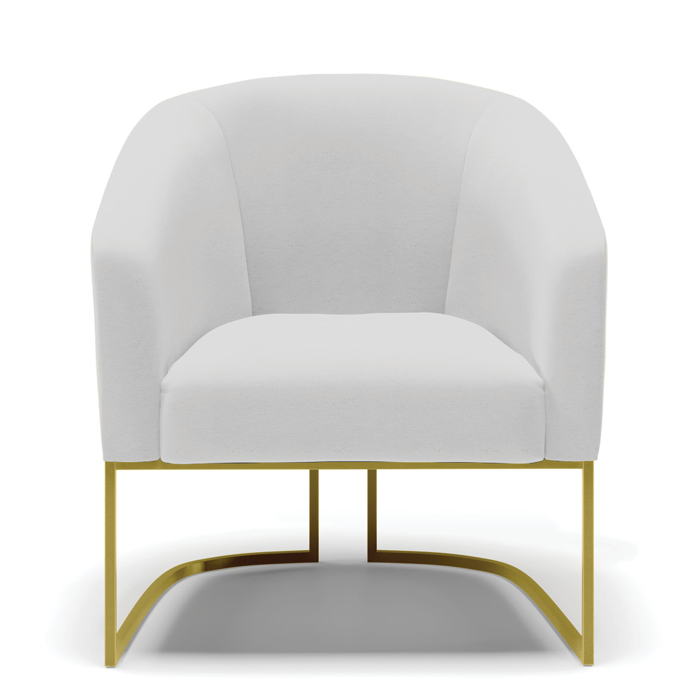 Kit 02 Poltronas Stella Linho Cinza A05 Base Metálica Industrial Dourado - D'Rossi
