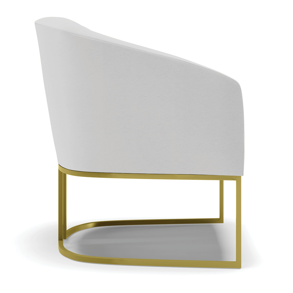 Kit 02 Poltronas Stella Linho Cinza A05 Base Metálica Industrial Dourado - D'Rossi