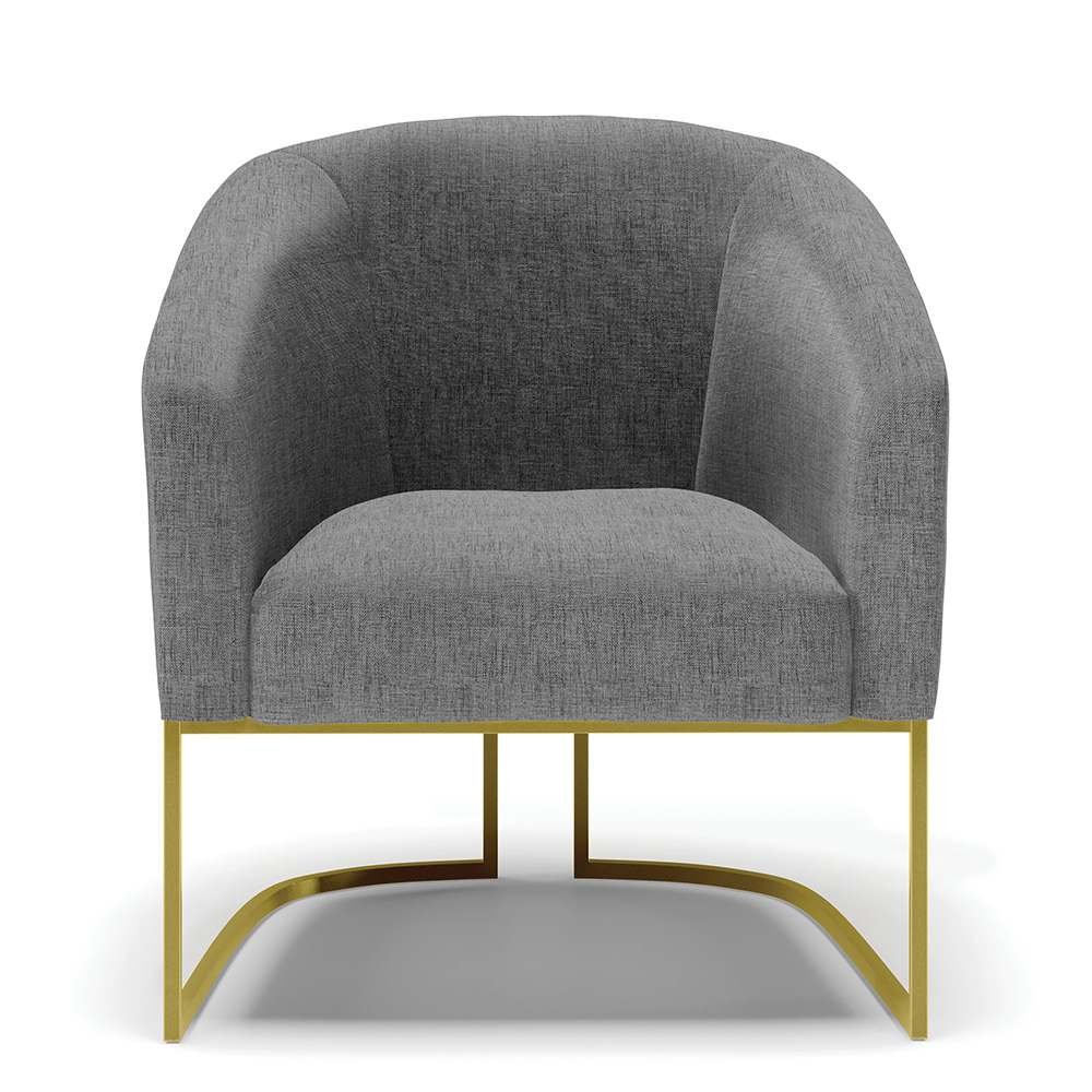 Kit 02 Poltronas Stella Linho Grafite A26 Base Metálica Industrial Dourado - D'Rossi