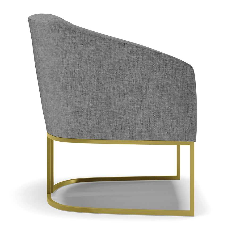 Kit 02 Poltronas Stella Linho Grafite A26 Base Metálica Industrial Dourado - D'Rossi