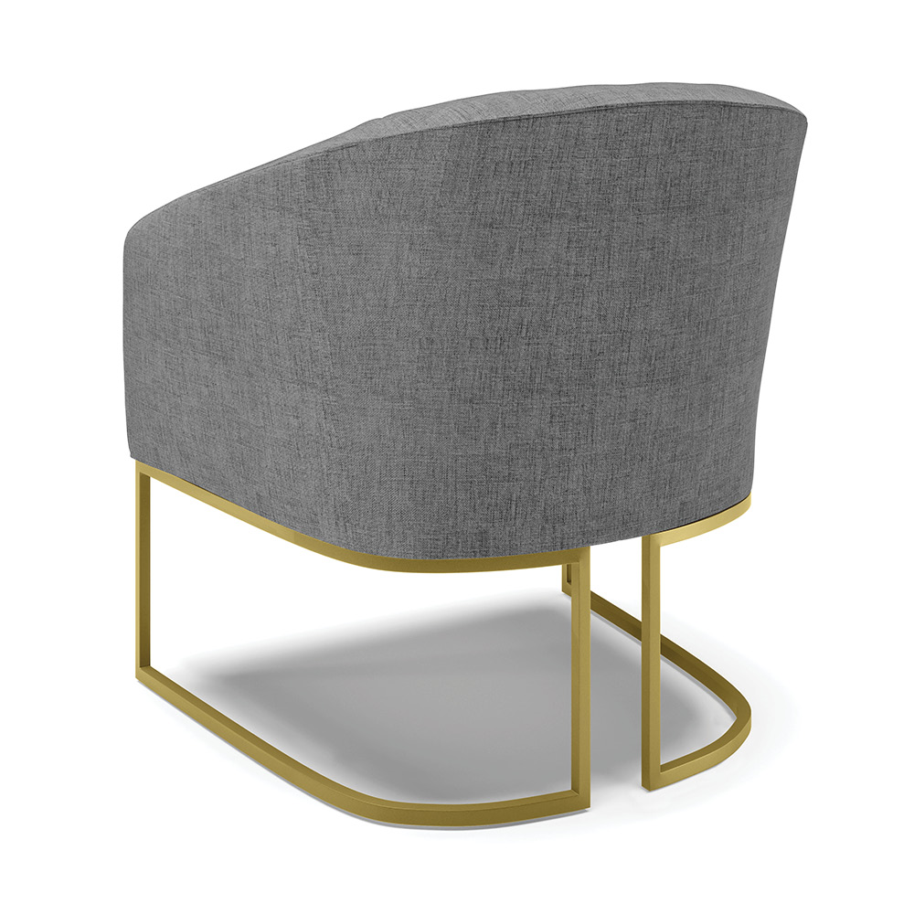 Kit 02 Poltronas Stella Linho Grafite A26 Base Metálica Industrial Dourado - D'Rossi