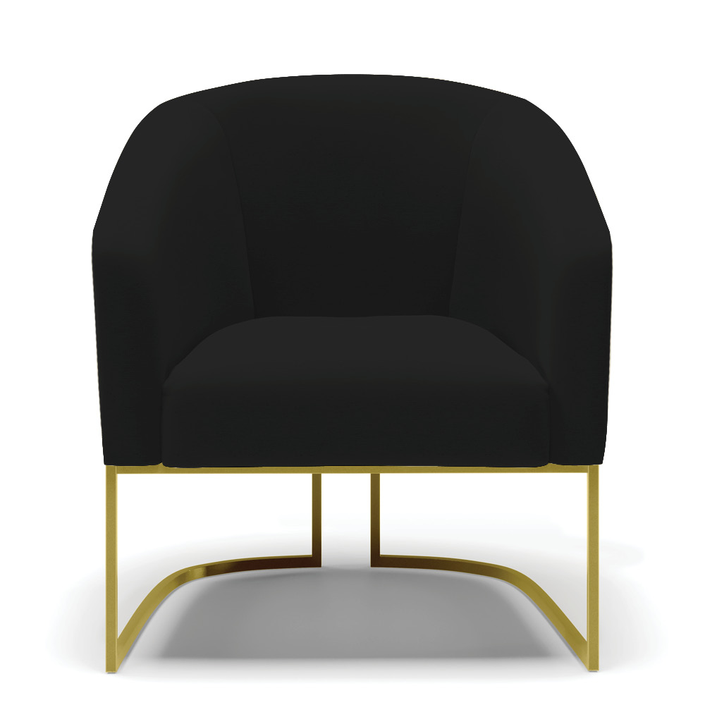 Kit 02 Poltronas Stella Linho Preto A79 Base Metálica Industrial Dourado - D'Rossi