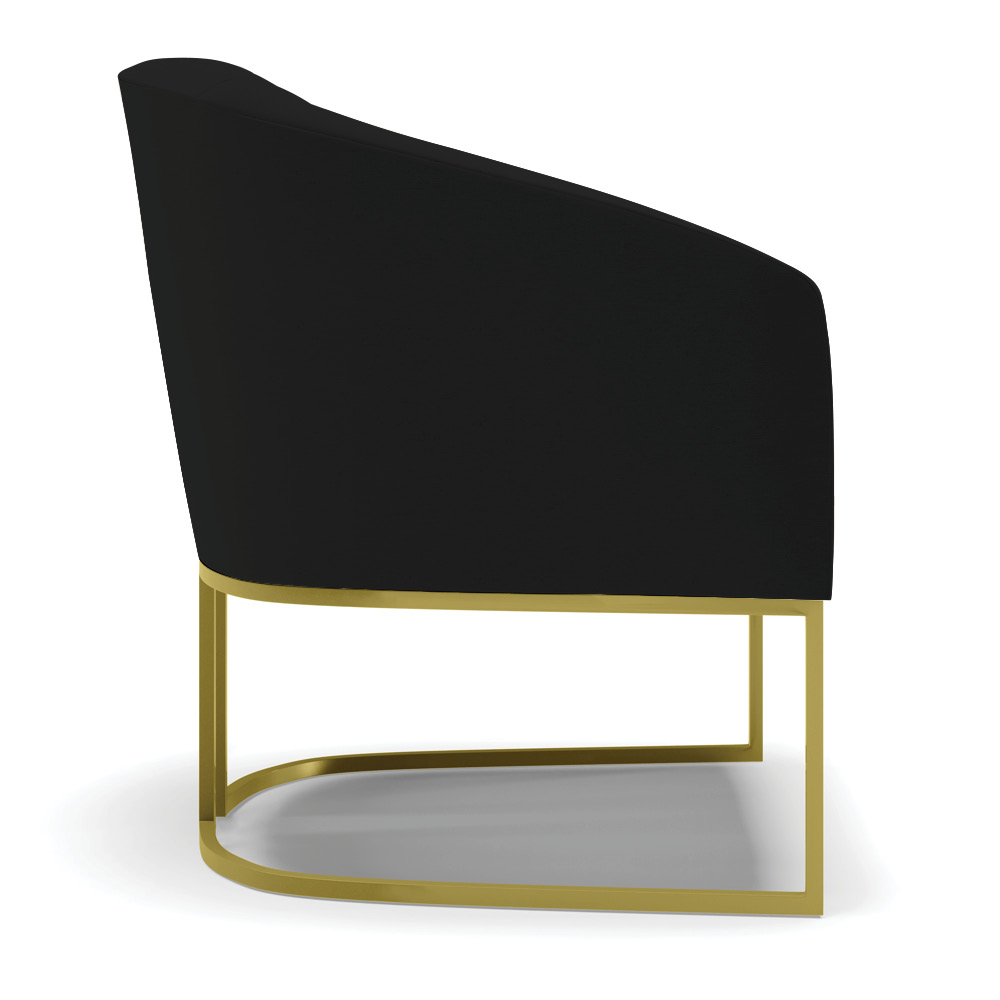 Kit 02 Poltronas Stella Linho Preto A79 Base Metálica Industrial Dourado - D'Rossi