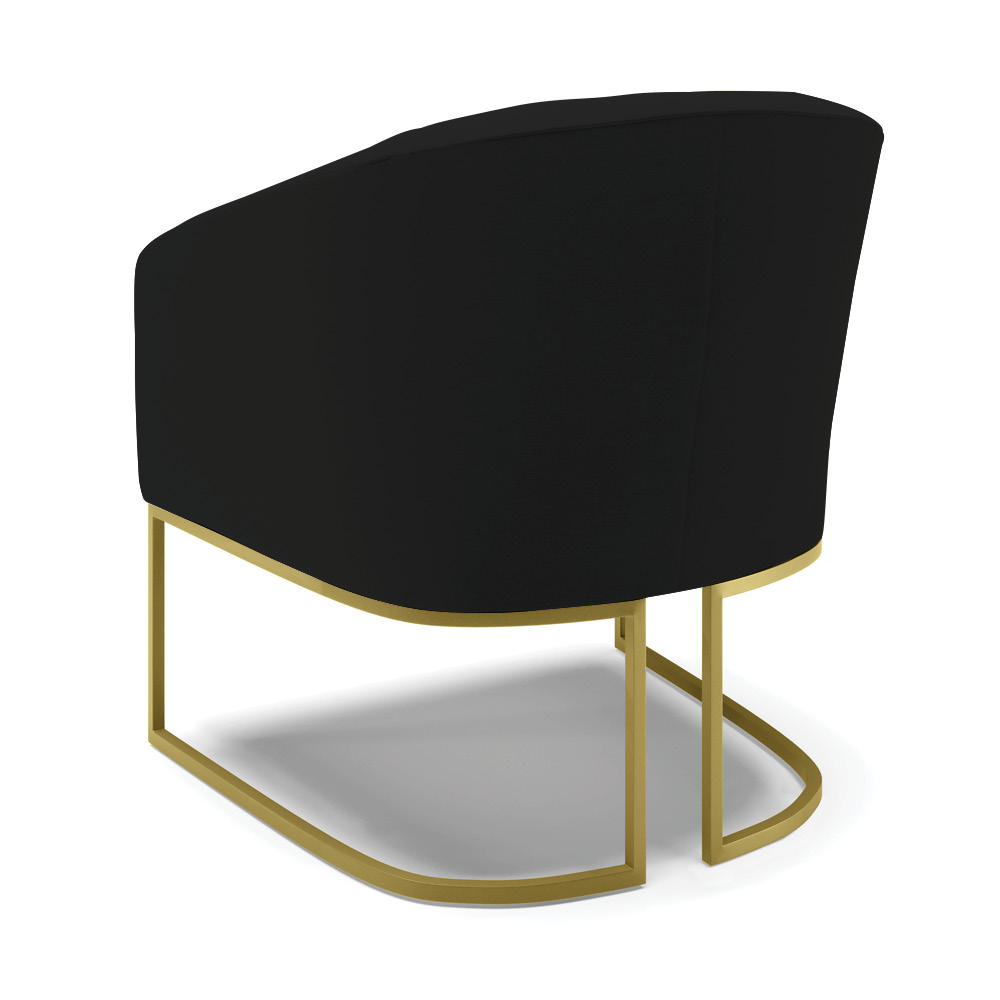 Kit 02 Poltronas Stella Linho Preto A79 Base Metálica Industrial Dourado - D'Rossi