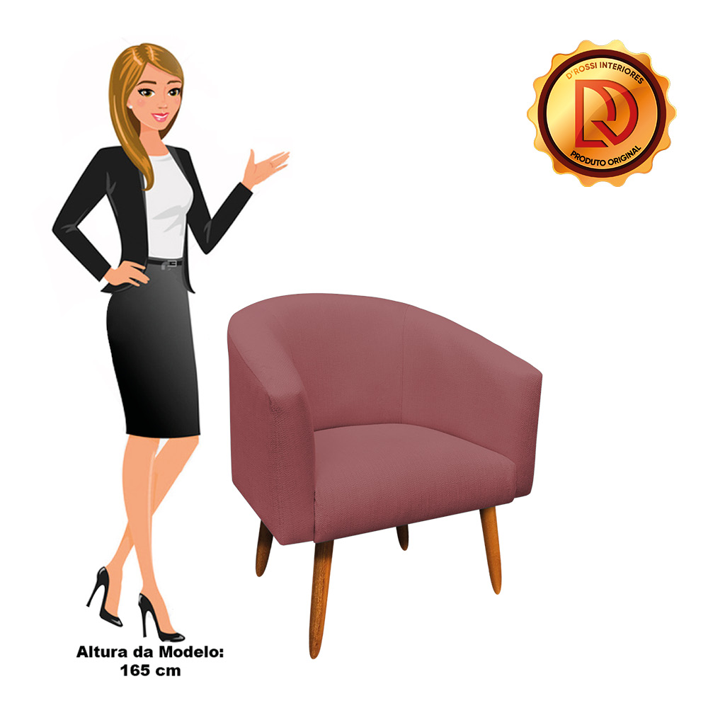 Kit 02 Poltronas Stella Linho Whisky Rosê A106 Pés Palito Castanho - D'Rossi