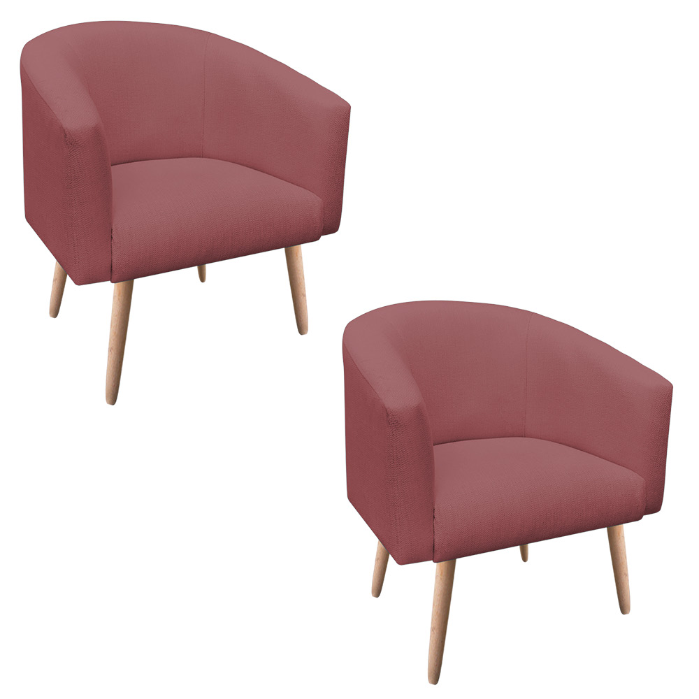 Kit 02 Poltronas Stella Linho Whisky Rosê A106 Pés Palito Natural - D'Rossi