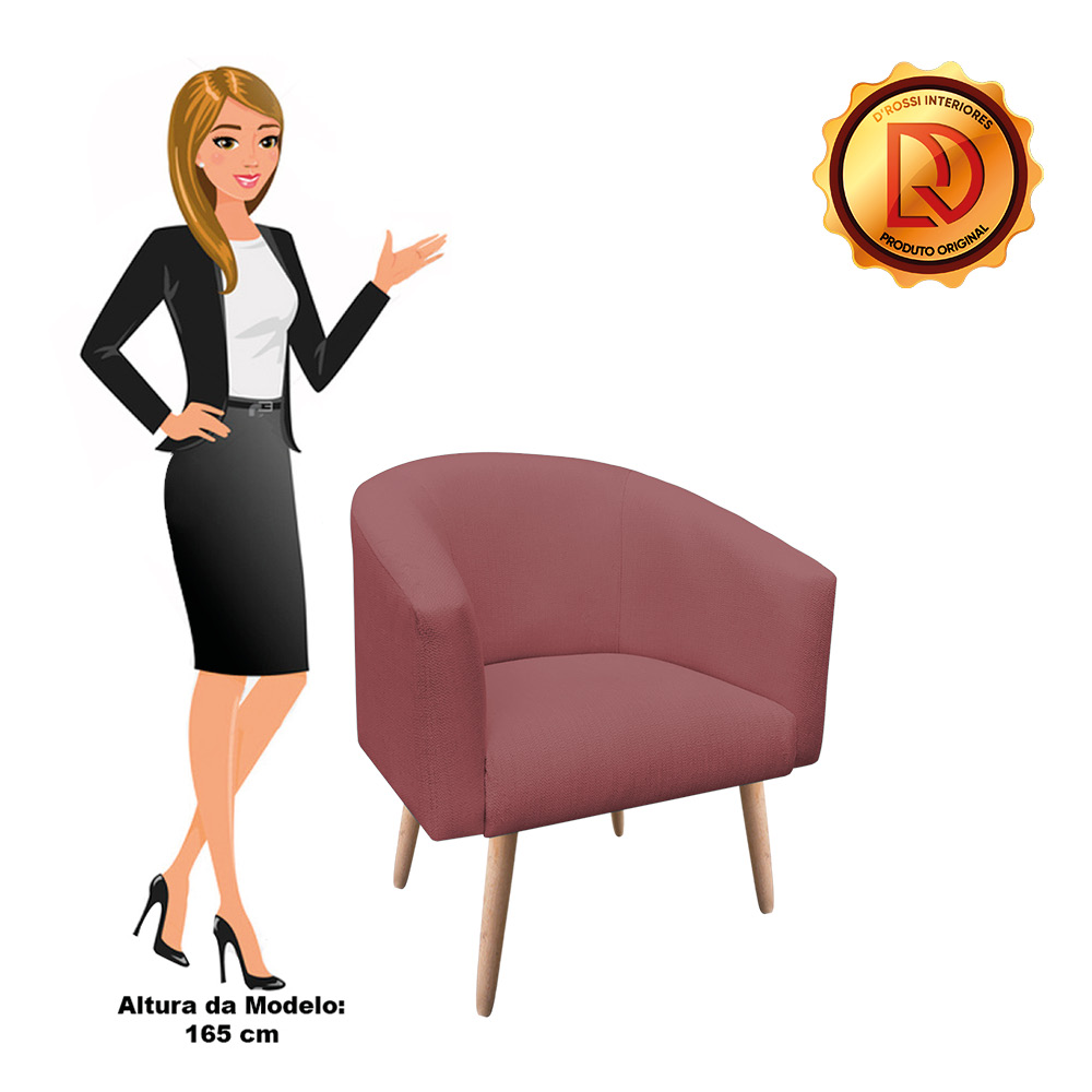 Kit 02 Poltronas Stella Linho Whisky Rosê A106 Pés Palito Natural - D'Rossi