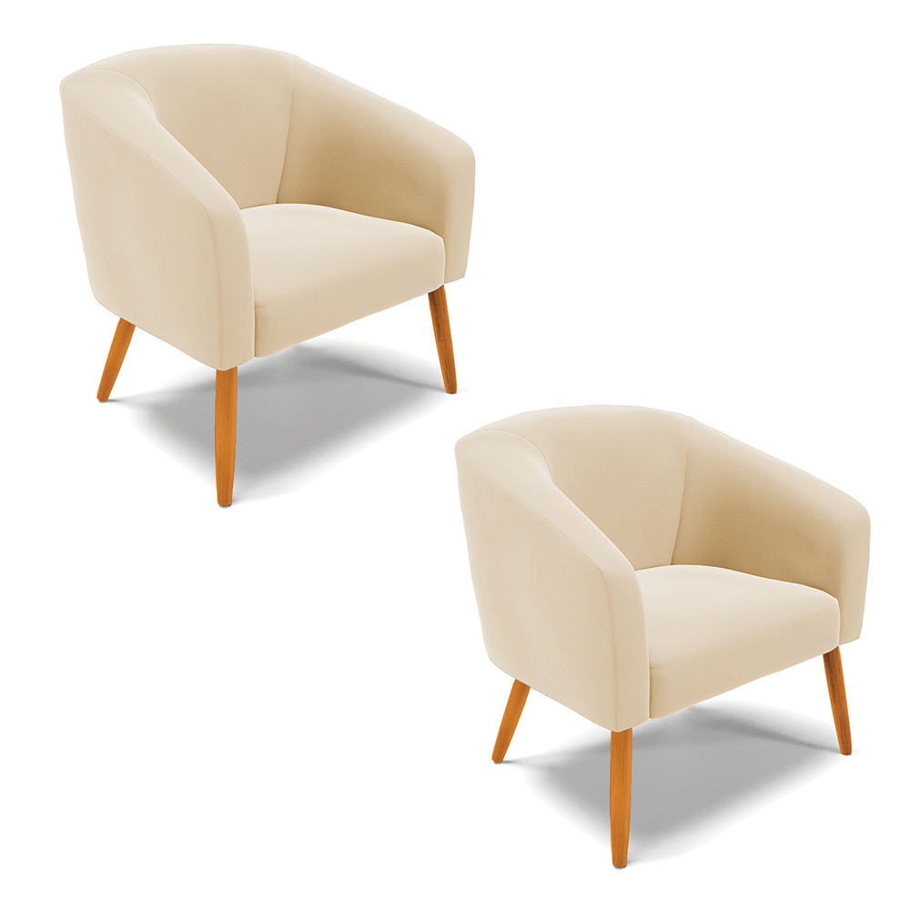 Kit 02 Poltronas Stella Suede Bege Pés Palito Castanho D'Rossi