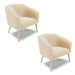 Kit 02 Poltronas Stella Suede Bege Pés Palito Natural - D'Rossi
