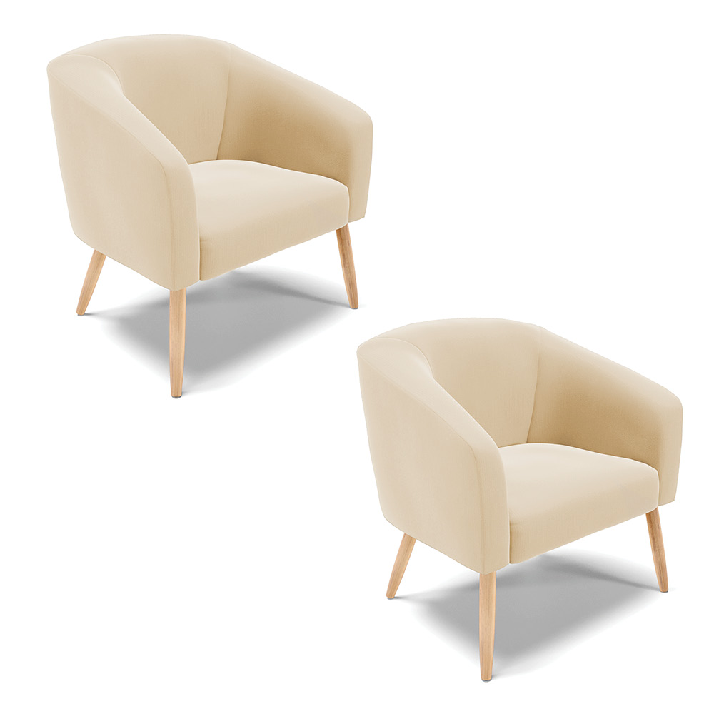 Kit 02 Poltronas Stella Suede Bege Pés Palito Natural - D'Rossi