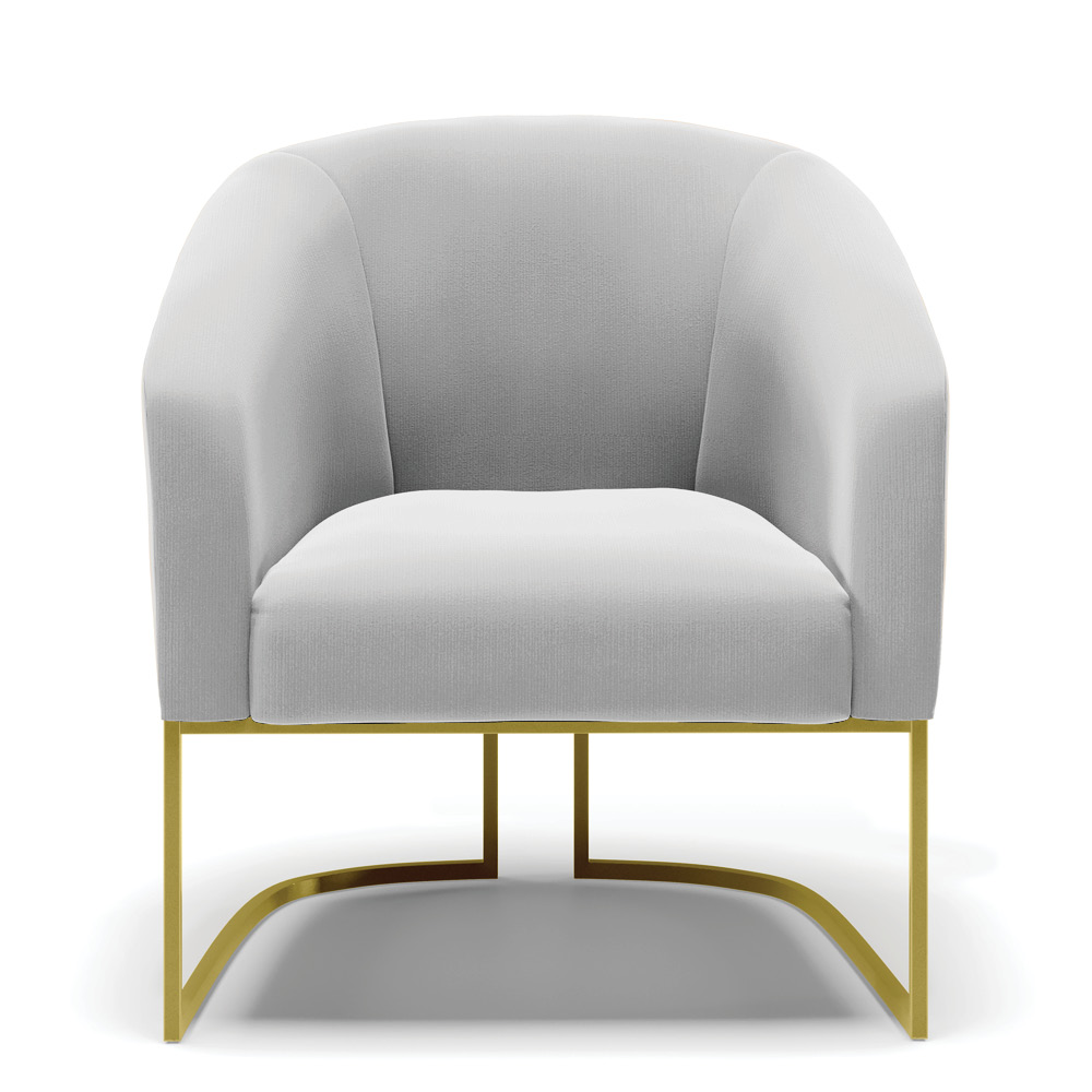 Kit 02 Poltronas Stella Suede Cinza Base Metálica Industrial Dourado - D'Rossi