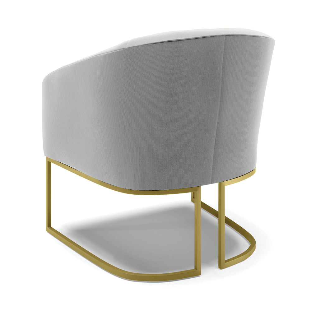 Kit 02 Poltronas Stella Suede Cinza Base Metálica Industrial Dourado - D'Rossi