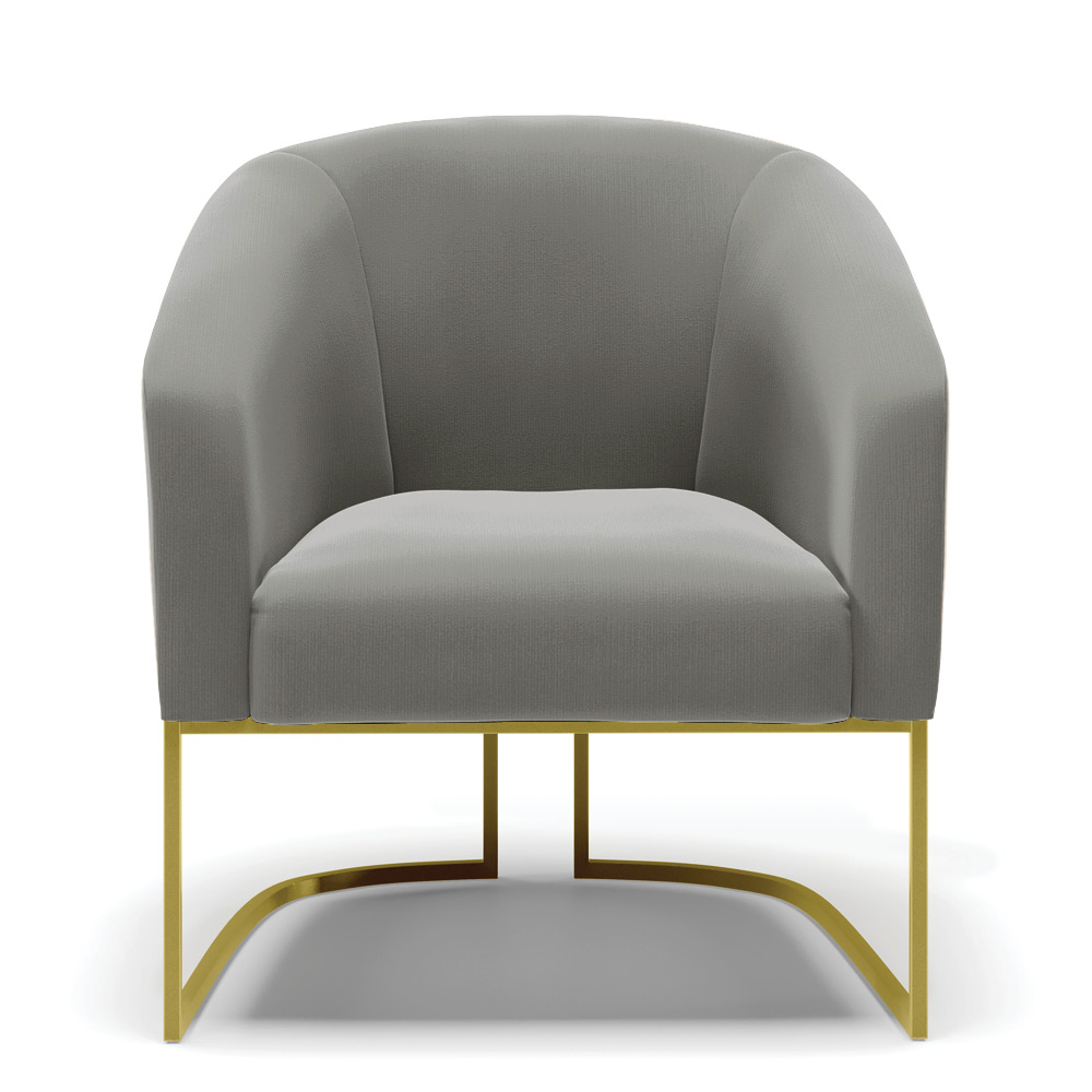Kit 02 Poltronas Stella Suede Grafite Base Metálica Industrial Dourado - D'Rossi