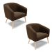 Kit 02 Poltronas Stella Suede Marrom Pés Palito Natural - D'Rossi