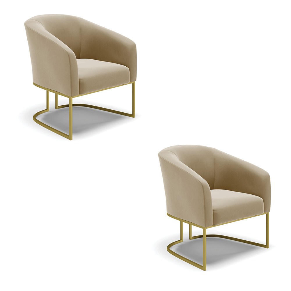 Kit 02 Poltronas Stella Suede Marrom Rato Base Metálica Industrial Dourado - D'Rossi